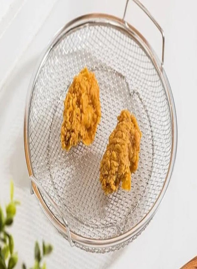 SHREESAMP Stainless Steel Round Oil Plate Cooking Tool Fried Food Leakage Net Fry Cooking Strainer Metal for Deep Fry Strainer Onion Rings Fries Rack for French Fried Chicken Snack [23 x22 x2.5CM] - Image 5